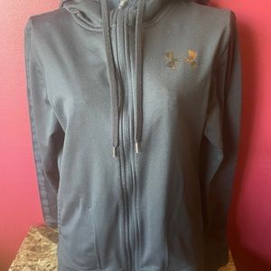 Under Armour Small Black Zip Up Drawstring Hoodie Loose Fit Arm Detail & Pockets